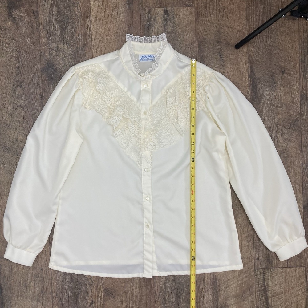 Vintage VTG 80s Lady Holiday Victorian Edwardian Blouse Lace Cottage Prairie M - Picture 8 of 10